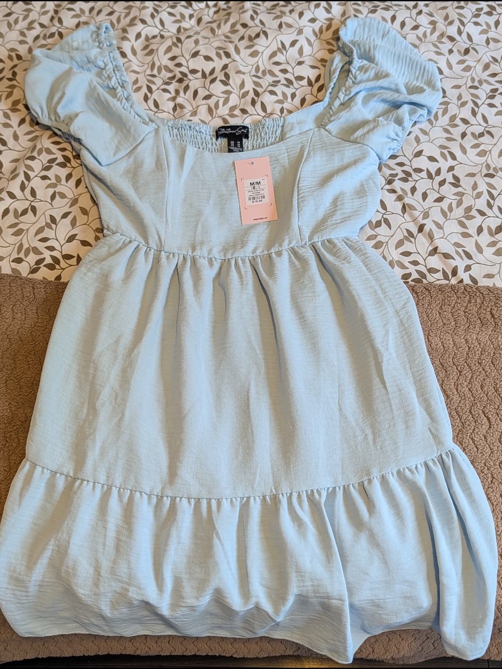 Streetwear Society Cream Puff-Sleeve Mini Dress (Blue)